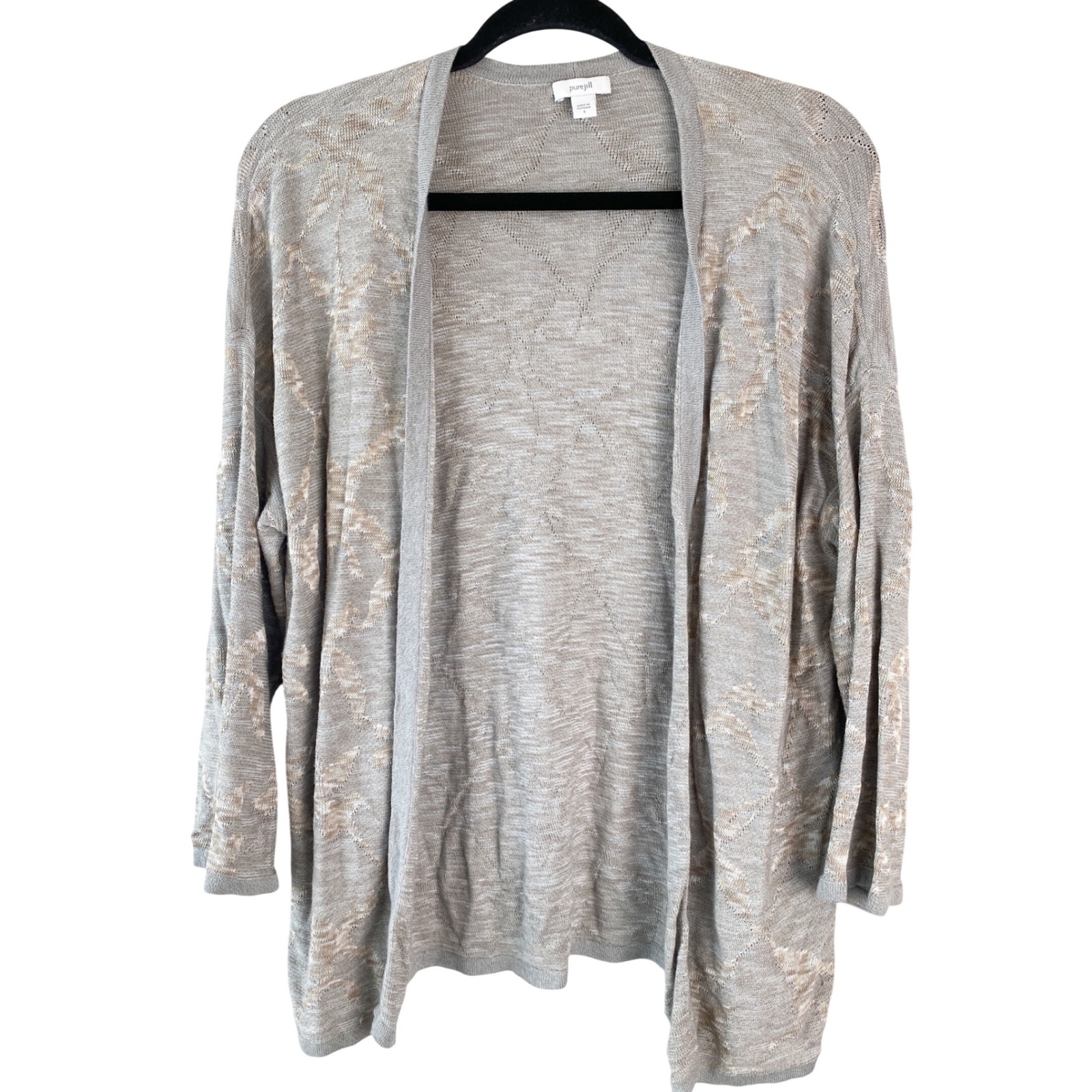J Jill Pure Jill Open Front Cardigan S Grey Print Lightweight Coastal Minimalist